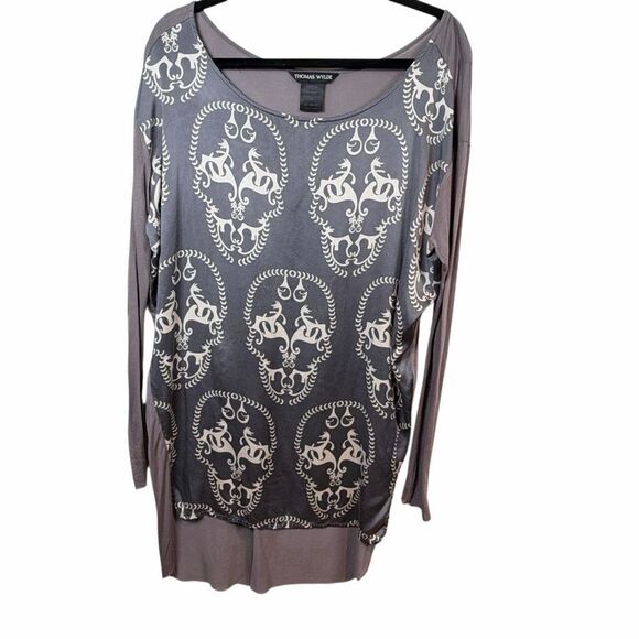 Thomas Wylde Scull Graphic Long Sleeve Oversized Tunic Silk Dress – Gray S /M (0 - Picture 12 of 14